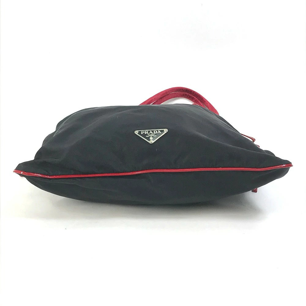 PRADA Bicolor Logo Drawstring Tote Bag Shoulder Handbag Enamel Black - Picture 5 of 15